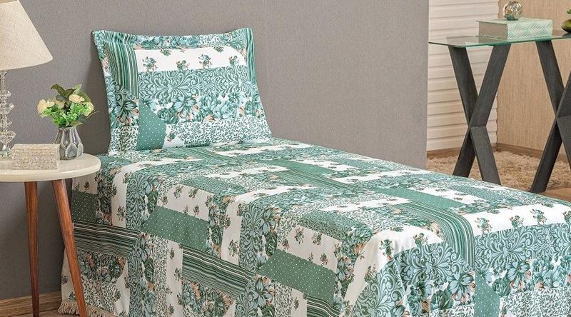 Imagem de Kit Cobre Leito Solteiro + Cortina 2m Estampada Patchwork