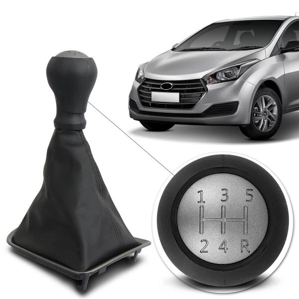 Imagem de Kit Coifa de Cambio Bola Manopla HB20 Hatch 2012 a 2020 HB20S Sedan 2013 a 2020 Preta Base Cinza