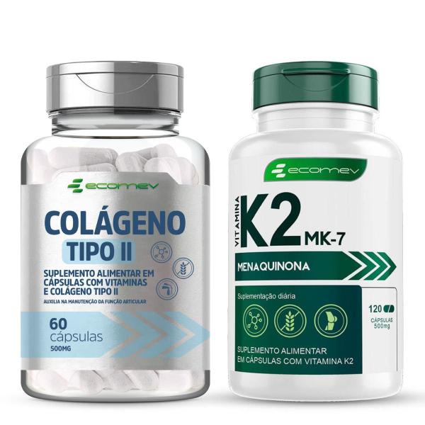 Imagem de Kit Colágeno Tipo 2 Vit D3 C E B1 B12 + K2 Mk7 Menaquinona Ecomev 