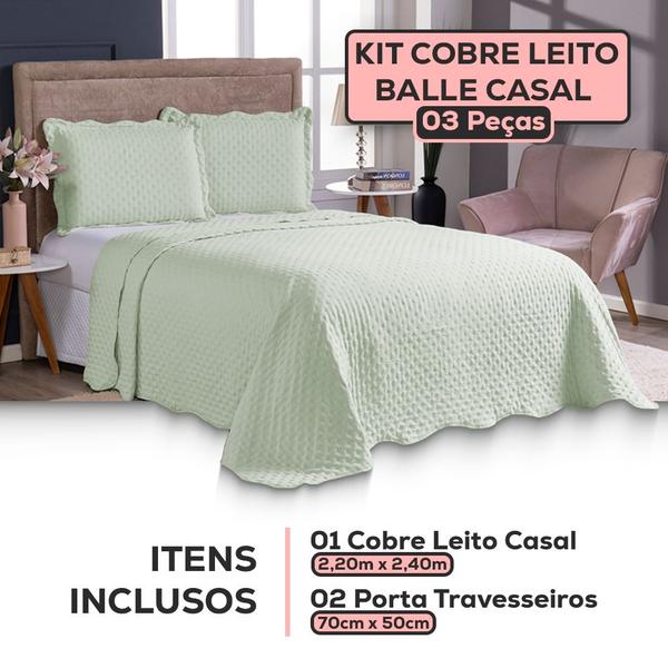 Imagem de Kit Colcha Cobre Leito Casal Padrão Dupla Face 3 Peças 400 Fios Micropercal Com Porta Travesseiro Toque Macio Luxo Balle