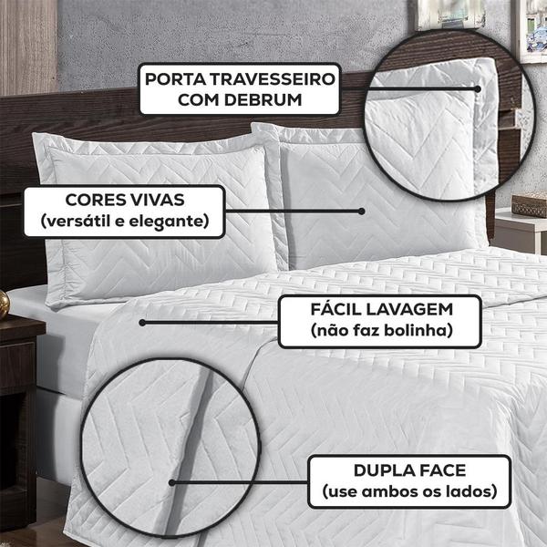 Imagem de Kit Colcha Cobre leito Casal Queen 3 Peças Matelado Jogo Roupa Protetor de Cama Travesseiros Box