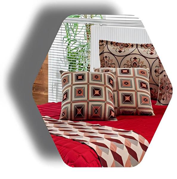 Imagem de Kit Colcha Cobre Leito Franja King 10 pcs Matelado Arabesco