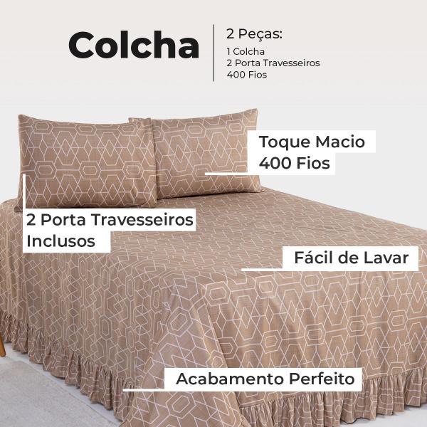 Imagem de Kit Colcha Cobre Leito King 200 Fios Toque Macio 3 Peças com Porta Travesseiro