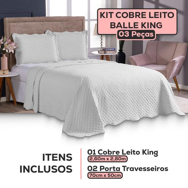 Imagem de Kit Colcha Cobre Leito King size Dupla Face 3 Peças 400 Fios Micropercal Com Porta Travesseiro Toque Macio Luxo Balle