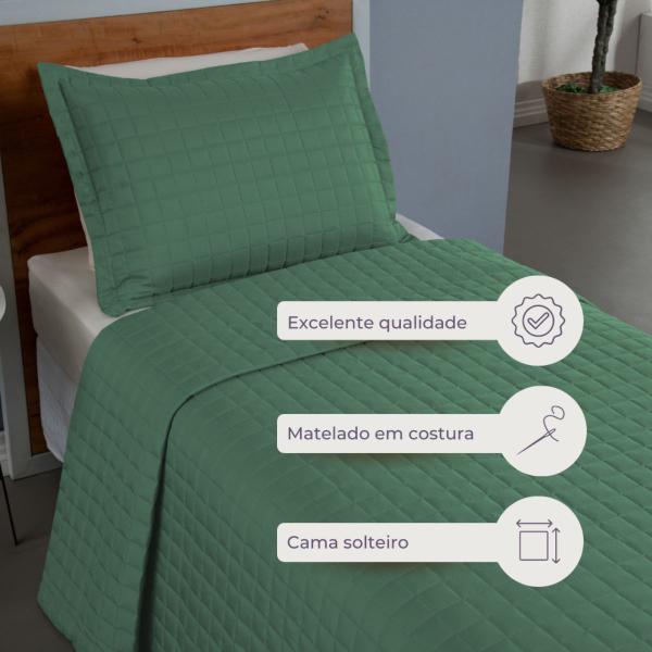 Imagem de Kit Colcha Cobre Leito Matelado Solteiro 2 Peças 300 Fios Verde