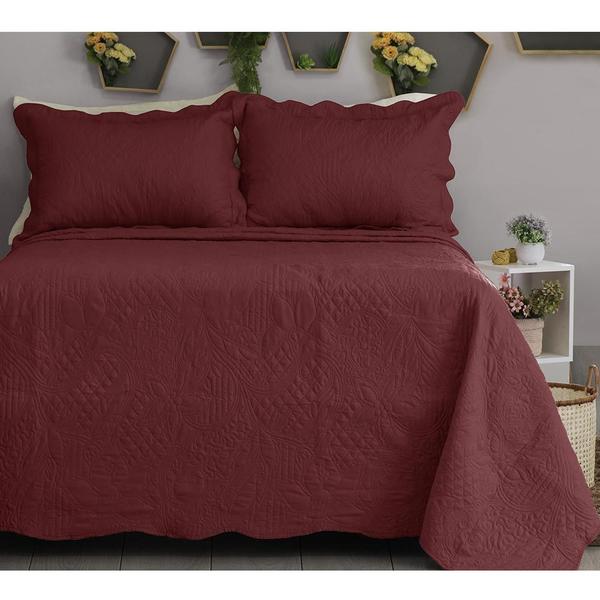 Imagem de Kit Colcha Cobre Leito New Every Day 3 peças Casal 2,20m x 2,40m Amsterda Malbec Sonhare Sultan