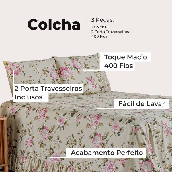 Imagem de Kit Colcha Cobre Leito Queen 400 Fios Toque Macio 3 Peças com Porta Travesseiro