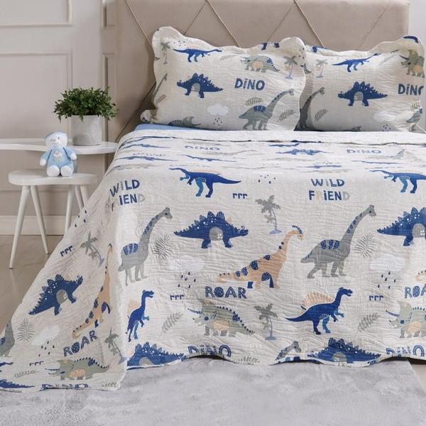 Imagem de Kit Colcha Cobreleito Casal Dinossauros Wild Ultra Lisse Infantil Kids Bene Casa