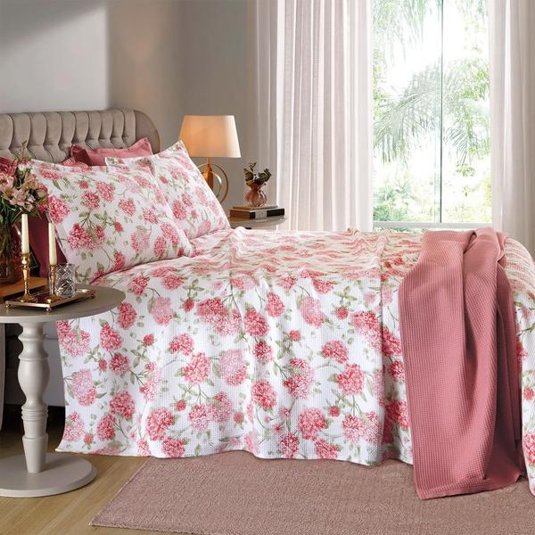 Kit Colcha Dohler Piquet Estampado Melina - 100% Algodão - Floral - Solteiro Imagem de Kit Colcha Dohler Piquet Estampado Melina - 100% Algodão - Floral - Solteiro