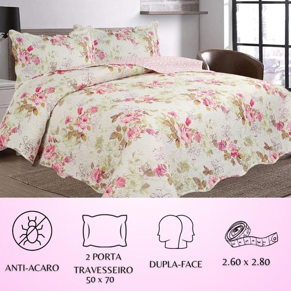 Imagem de Kit Colcha Jogo de Cama de Casal King Cobre Leito Toque Macio PatchworK Dupla Face 3 Peças Estampado