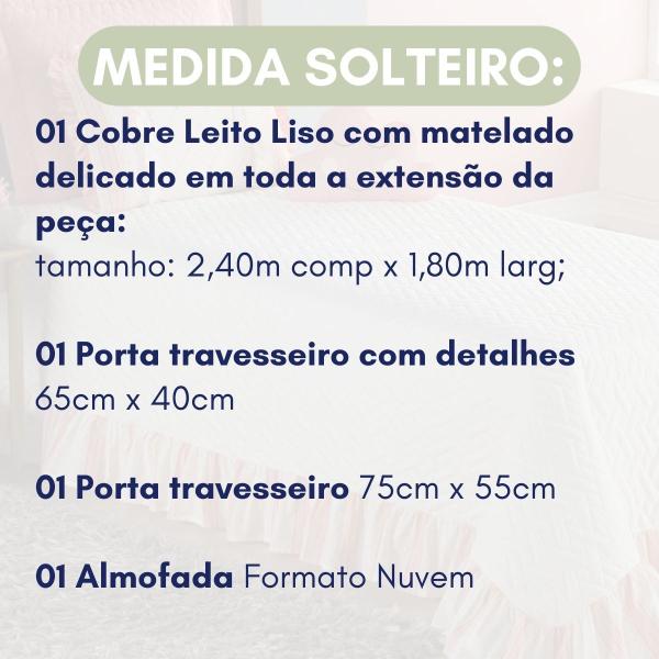 Imagem de Kit Colcha Menina Solteiro Lacinho Delicado Decoração Quarto Clean Rose Palha