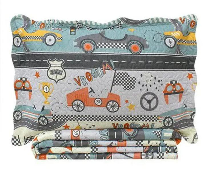 Imagem de Kit Colcha Solteiro Infantil Patchwork Masculino 2 Peças