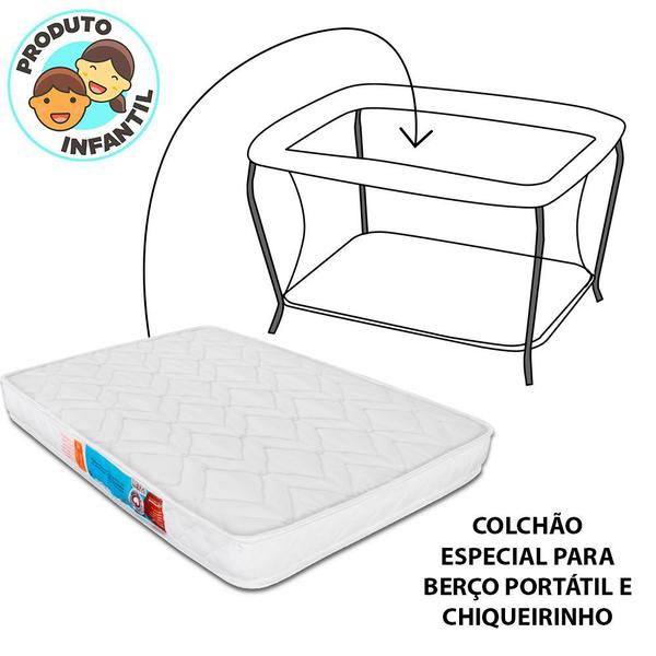 Imagem de Kit Colchão Chiqueirinho Cercadinho Mini Berço + Lençol Avulso Com Elástico 180 Fios + Protetor Capa Impermeável 100x70x10cm - BF Colchões