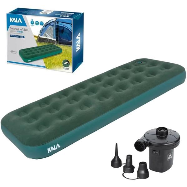 Kit Colchao de Ar Solteiro com Bomba de Pe Verde Kala + Bomba Eletrica para Colchoes 220 V Dupla Funcao Imagem de Kit Colchao de Ar Solteiro com Bomba de Pe Verde Kala + Bomba Eletrica para Colchoes 220 V Dupla Funcao