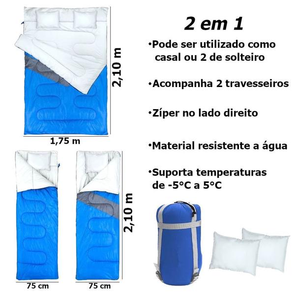 Imagem de Kit Colchao Inflavel Casal Star Ntk 300 Kg + Saco de Dormir 2 em 1 para Camping e Pesca  Nautika 