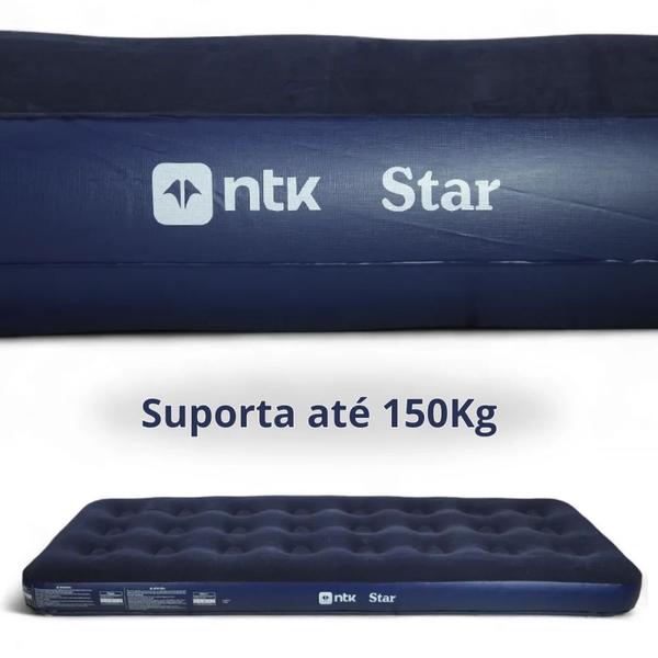 Imagem de Kit Colchao Inflavel Solteiro Star Ntk 150 Kg + Saco de Dormir Tnt Azul Camping / Pesca