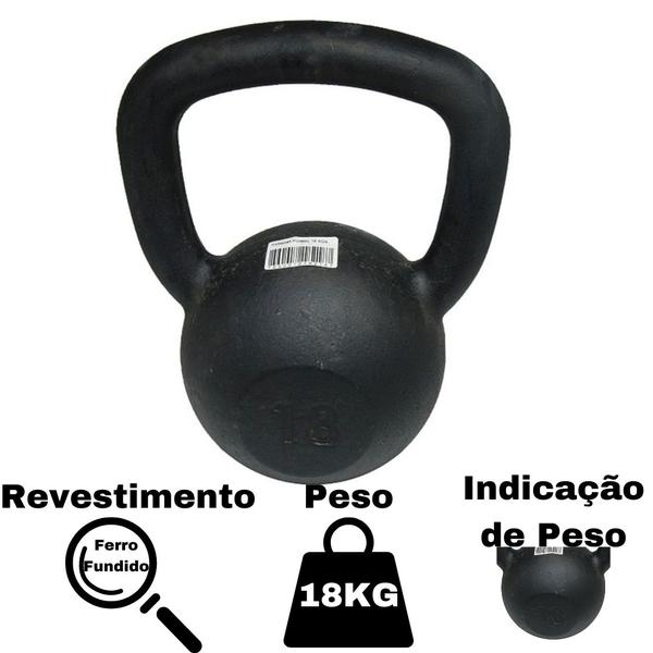 Imagem de Kit Colchonete Azul + Par de Caneleira 1Kg + kettlebell Pintado 18kg