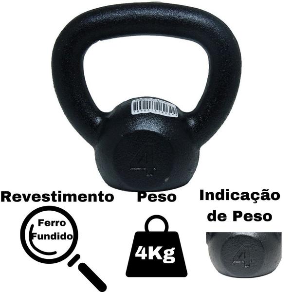 Imagem de Kit Colchonete Azul + Par de Caneleira 1Kg + kettlebell Pintado 4kg