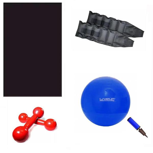 Imagem de Kit Colchonete + Bola Para Pilates + Par de Tornozeleira 1 Kg + Par de Halteres Revestidos de 1 Kg