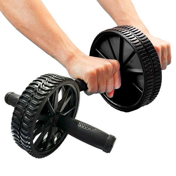 Imagem de Kit Colchonete Compacto em Espuma Macia Tecido Impermeável + Roda Abdominal Dupla Para Exercícios Treino