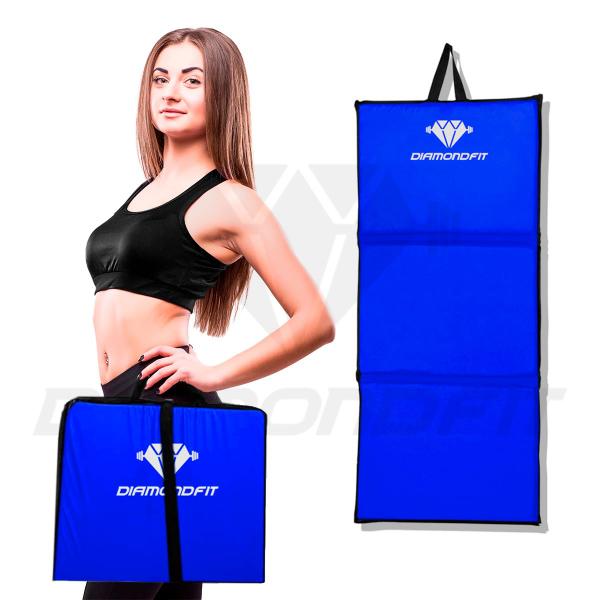 Imagem de Kit Colchonete Dobrável D50 Academia Maleta + Par de Caneleira 3Kg Musculação Fitness Tornozeleira Azul