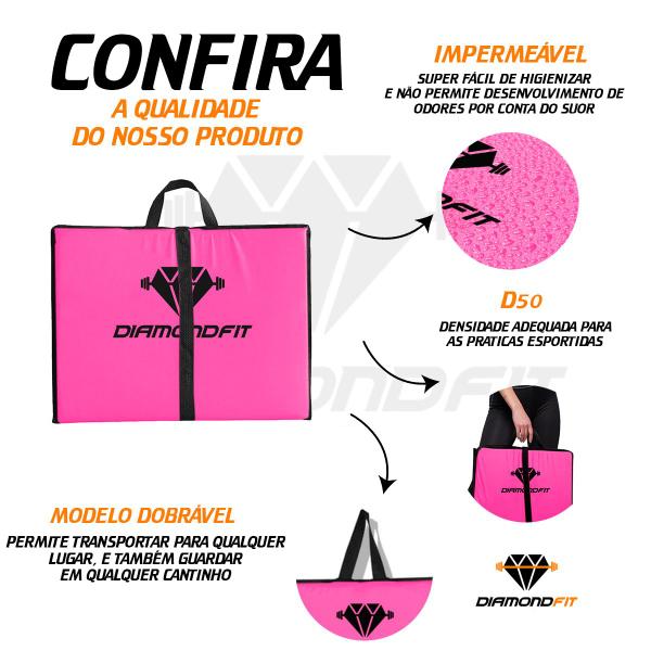 Imagem de Kit Colchonete Dobrável D50 Academia Maleta + Par de Caneleira Musculação Fitness Tornozeleira Rosa