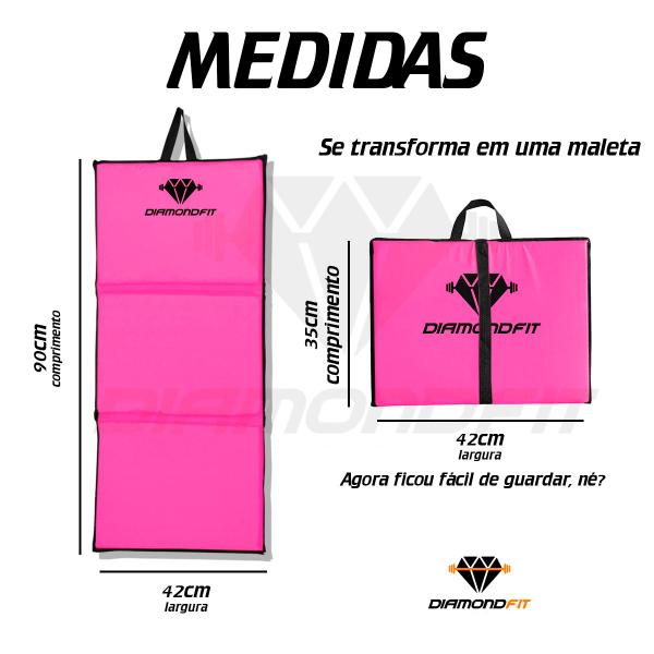 Imagem de Kit Colchonete Dobrável D50 Academia Maleta + Par de Caneleira Musculação Fitness Tornozeleira Rosa