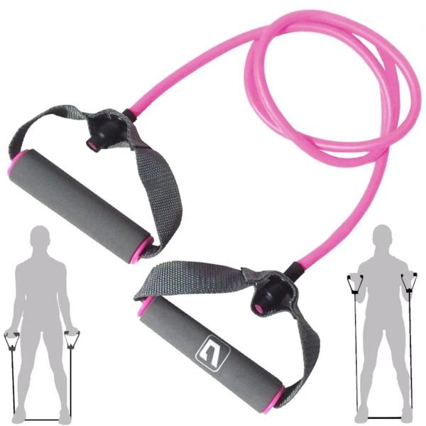 Imagem de Kit Colchonete Eva Rosa 1,73 Metros + Extensor Elastico Tensao Leve Rosa para Exercicios / Pilates  Liveup Sports 