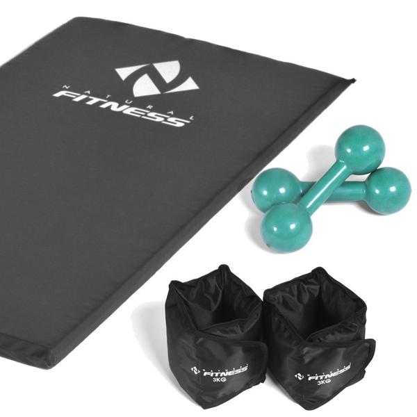 Imagem de Kit colchonete + Halteres 5kg + Caneleiras 3 kg Academia Fitness Musculação