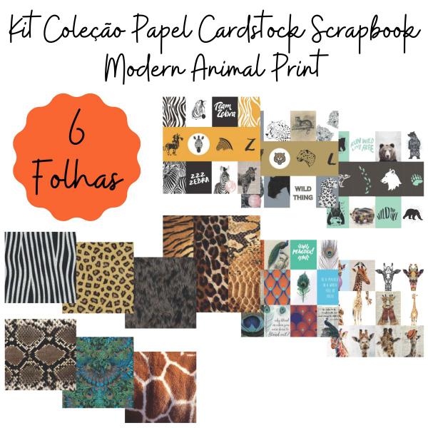 Imagem de Kit Coleção Papel Cardstock Scrapbook Modern Animal Print