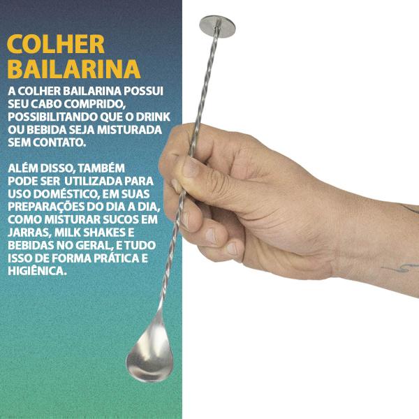 Imagem de Kit Colher Bailarina De Bebidas Bar + Dosador 25/50ml Inox Para Drinks Gin Bartender Barman Bartender