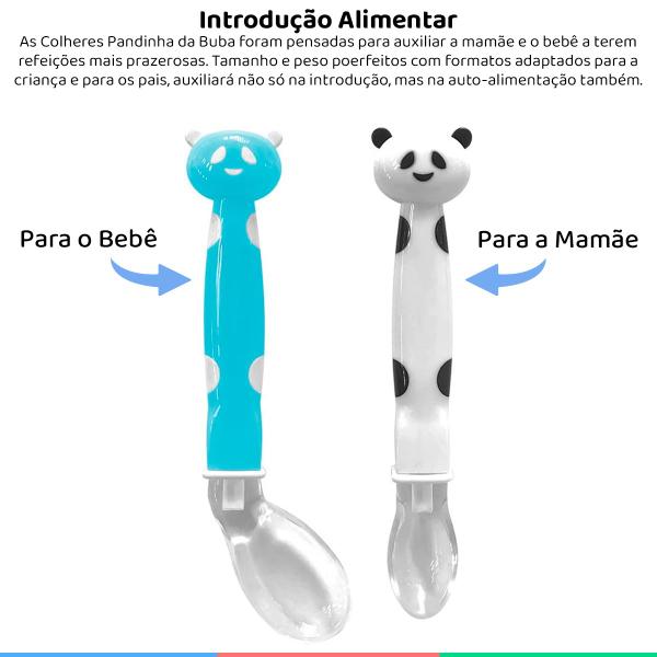 Imagem de Kit Colher De Silicone Para Bebê Infantil +6 Meses Pandinha Azul Buba