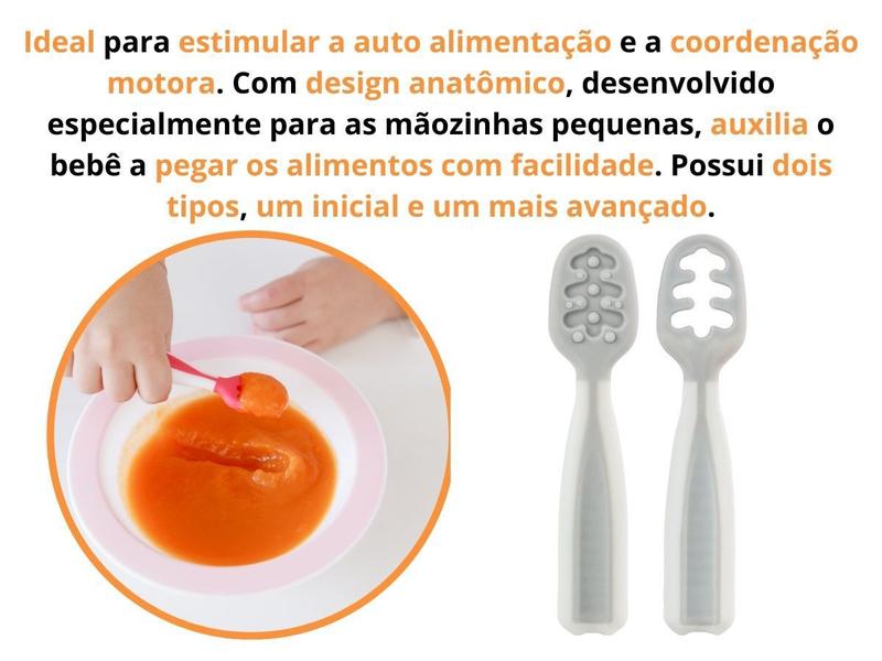 Imagem de Kit Colher Treinamento Silicone Introdução Cinza Bebê Buba