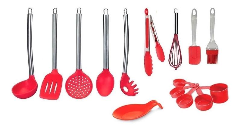 Imagem de Kit Colheres Silicone E Medidor Concha Peg Pinça 15 Peças