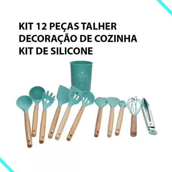 Imagem de Kit Colheres Silicones 12 Peças Silicone Com Suporte Madeira