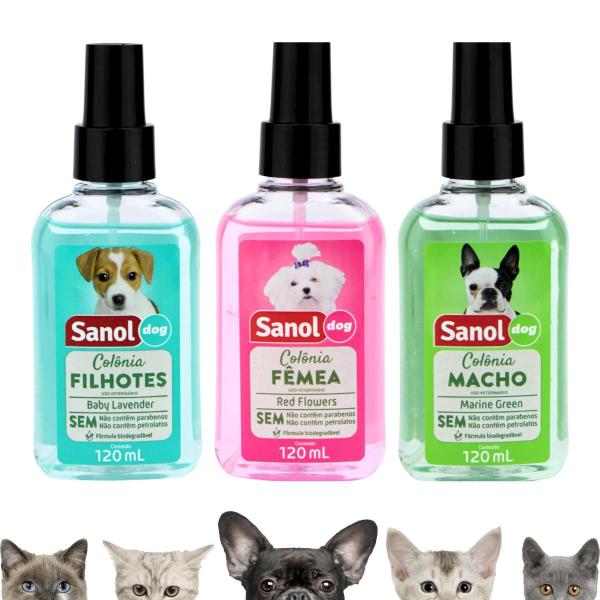 Imagem de Kit Colônia Cachorro Gato Filhote Macho Fêmea Sanol 120ml