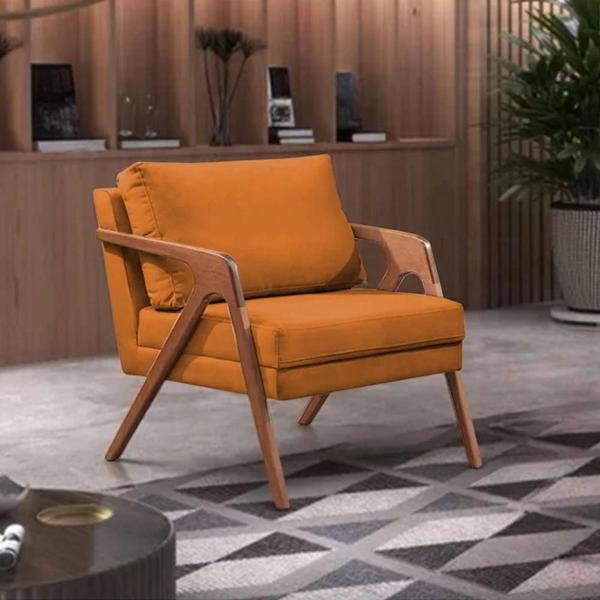 Imagem de Kit com 02 Poltronas - Poltrona Mona Luxo Decorativa -  Braços Madeira Maciça - Veludo Terracota - Tenda House