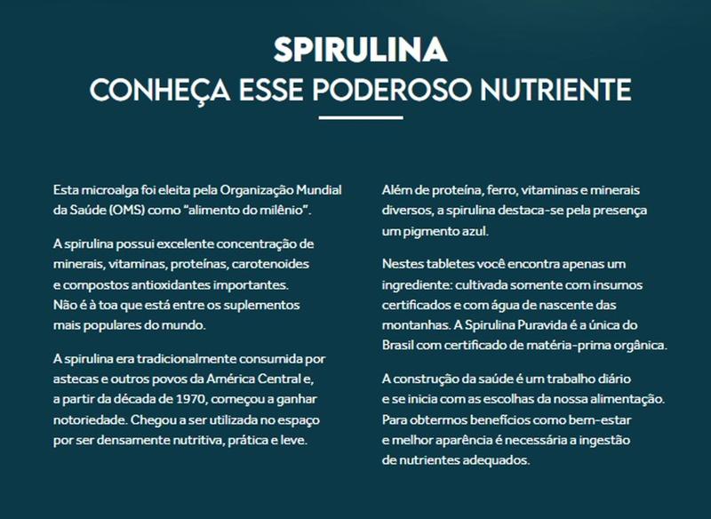 Imagem de Kit com 02 Unidades de Spirulina Premium Orgânica de 500 mg com 200 Tabletes de 100g - Pura Vida 