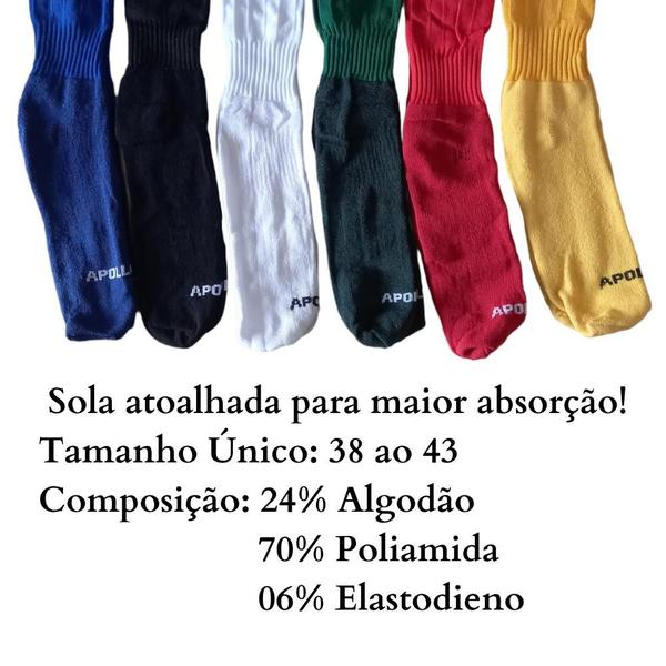 Imagem de Kit Com 03 Pares Meião Futebol Masculino Adulto PROFISSIONAL Atoalhado Em Algodão