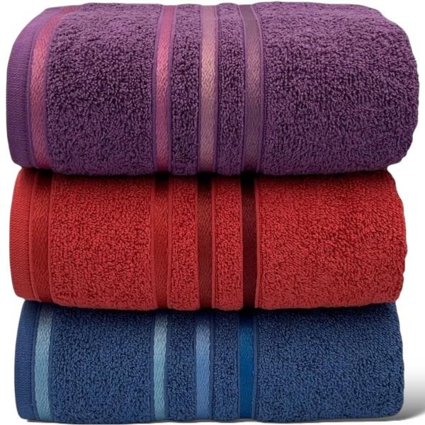 Imagem de Kit Com 03 Toalhas De Banho -Roxo/Vermelho/Azul Escuro- Porti Maxx - 72x130cm - LMpeter