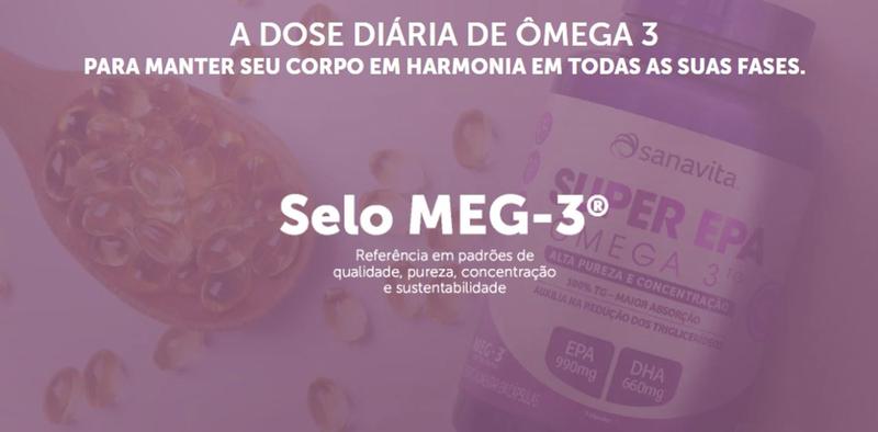 Imagem de Kit com 03 unidades Super EPA Omega 3 TG (Selo MEG-3) EPA de 990 mg + DHA de 660 mg Odorless com 90 cápsulas-Sanavita