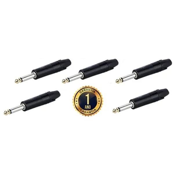 Imagem de Kit Com 05 Conector P10 Mono Com Ponta Banhada A Ouro HJ018