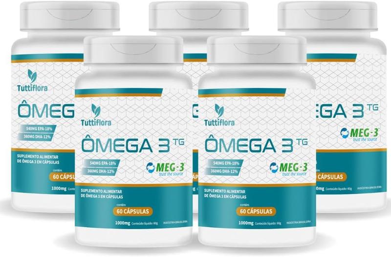 Imagem de Kit Com 05 - Ômega 3 MEG-3 (18% EPA 12% DHA) 60 Capsulas de 1000mg TuttiFlora