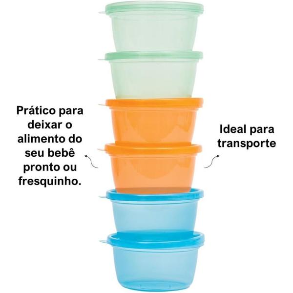 Imagem de Kit Com 06 Potes Coloridos Para Papinha Com Tampa 240ml 6758 - Buba