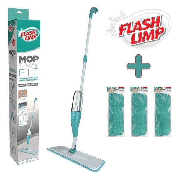 Imagem de Kit com 1 Mop Spray Fit Rodo Mágico MOP0556 + 3 Refil Mop Spray Fit Lavável RMOP7800 Flash Limp