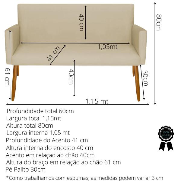 Imagem de Kit com 1 Namoradeira 2 Poltronas Nina Para Sala de Espera Recepção Clinica 4 Lugares Resistente Sala de Estar