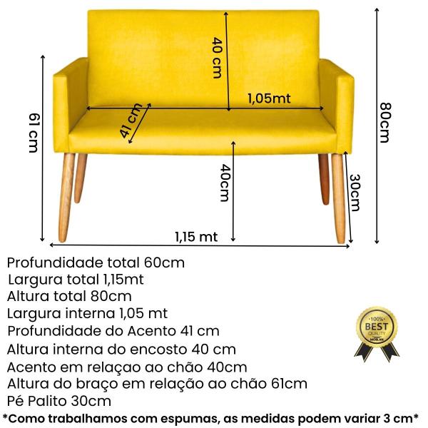 Imagem de Kit com 1 Namoradeira 2 Poltronas Nina Para Sala de Estar Recepção Clinica 4 Lugares Resistente Sala de Espera