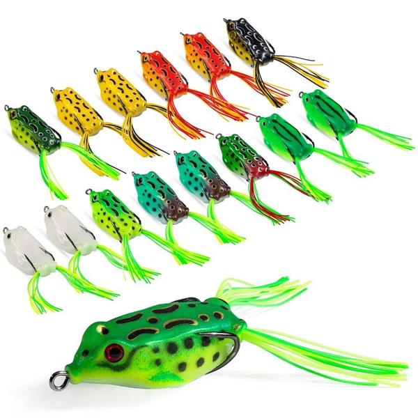 Imagem de Kit com 10/15 Iscas de Pesca Goture - Topwater Wobblers, Popping e Iscas Macias Tipo Sapo