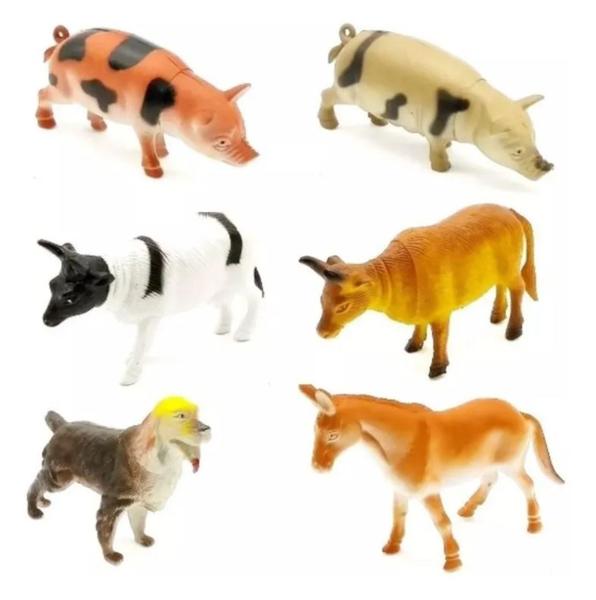 Imagem de Kit Com 10 Animais De Brinquedo Miniaturas Zoo Fazenda