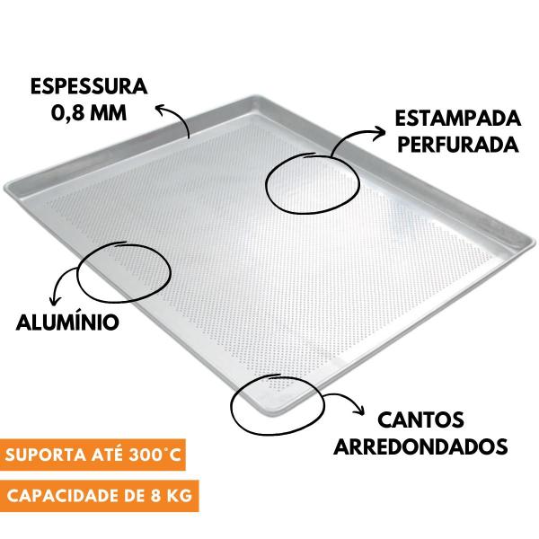 Imagem de Kit Com 10 Assadeira Aluminio 0,8Mm 58X70 Perfurada Estampada Imeca